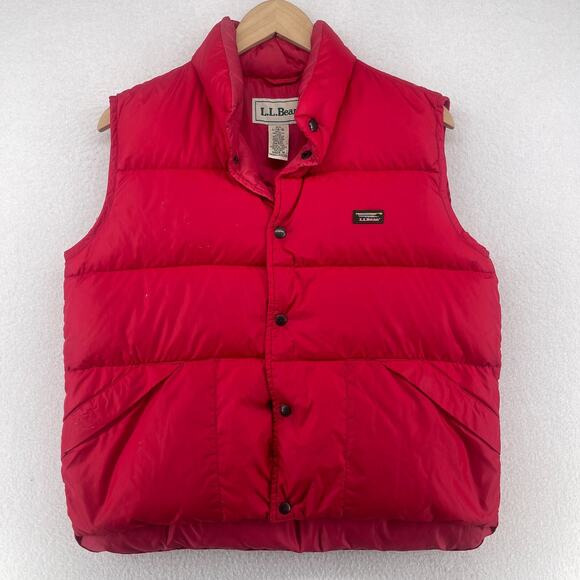 LL BEAN Vest Kids L 14 16 Goose Down Insulated Puffer Quilted Snap Front Red